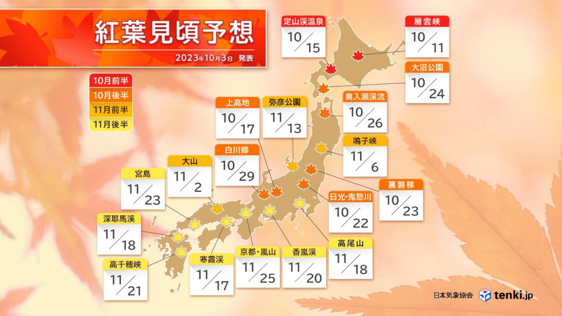 日本気象協会が第2回「紅葉見頃予想」を発表