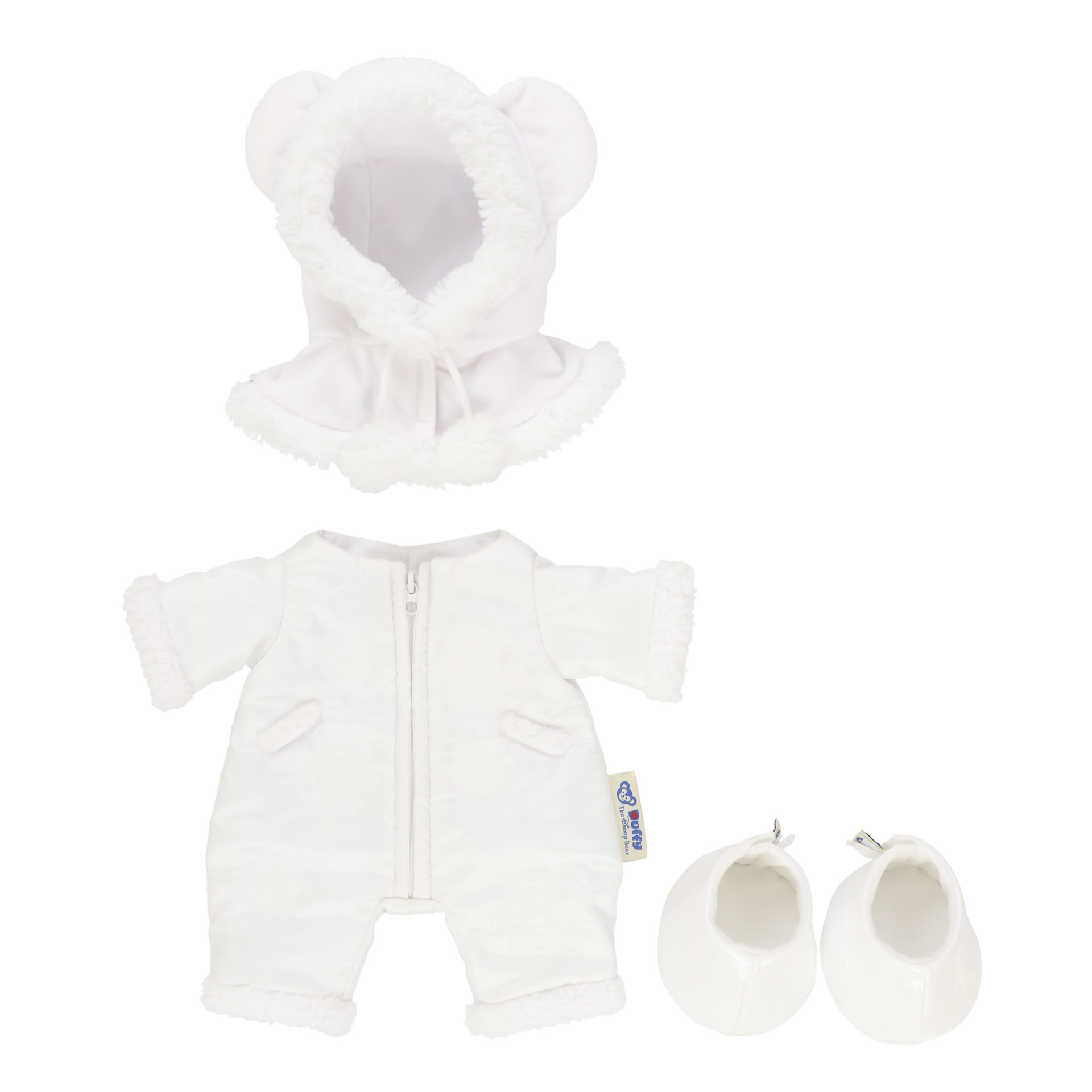 ふわふわ帽子やロンパースタイプのつなぎにシューズのセット