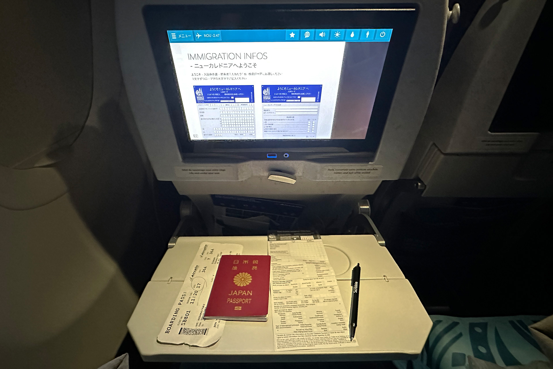 機内で配られる入国カードの書き方は画面で説明してくれていてありがたい