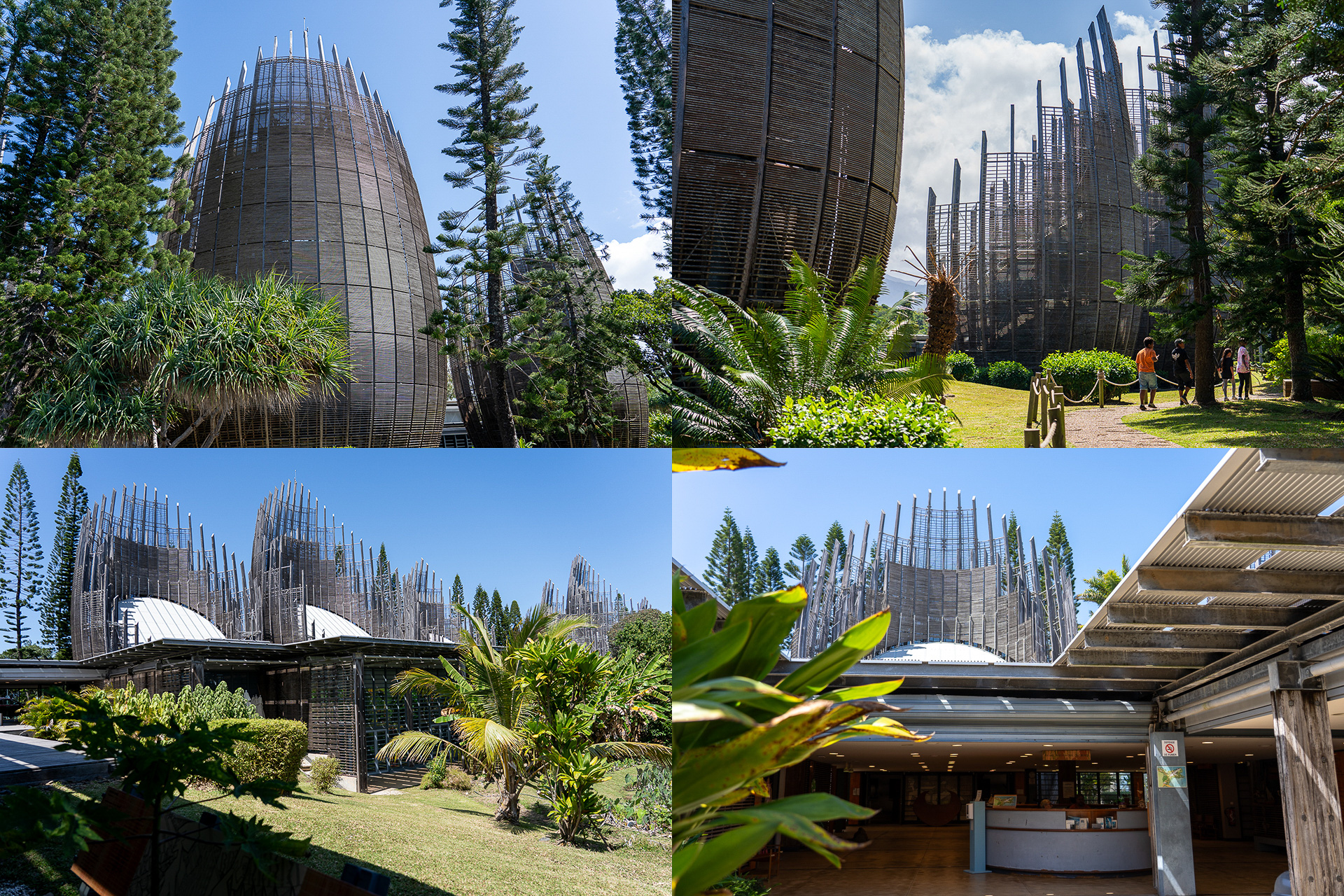 チバウ文化センター。斬新なフォルムで目を引く建物は、イタリアを代表する建築家レンゾ・ピアノ氏の設計で、カナックの伝統的な家屋「カーズ」がモチーフ