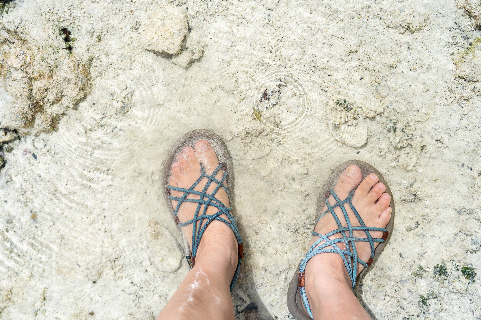 靴は水陸使える底のしっかりしたサンダルがベター