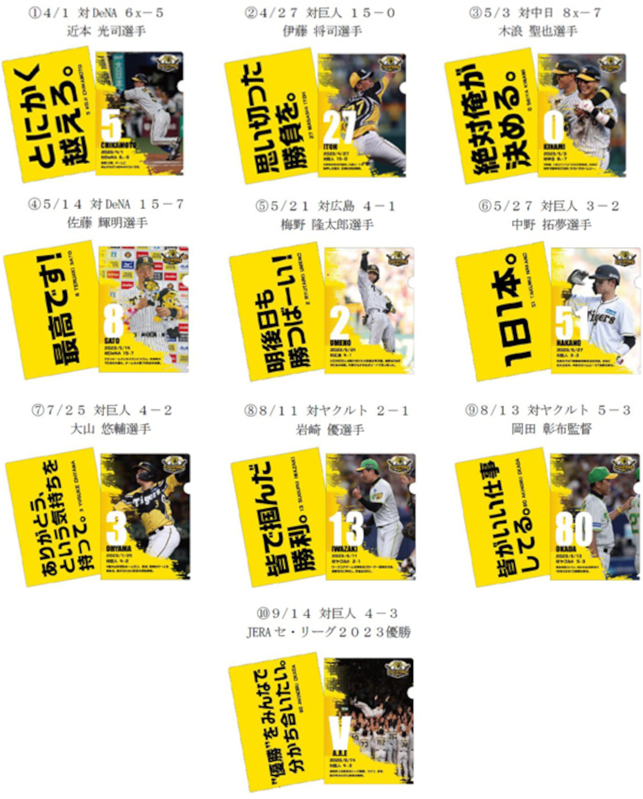 優勝記念限定クリアファイル（全10種）