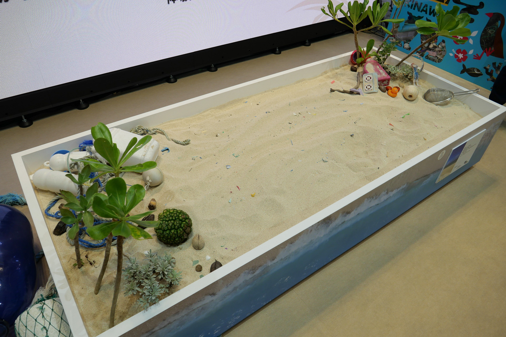 ステージ内に、石垣島から持ってきた砂を展示