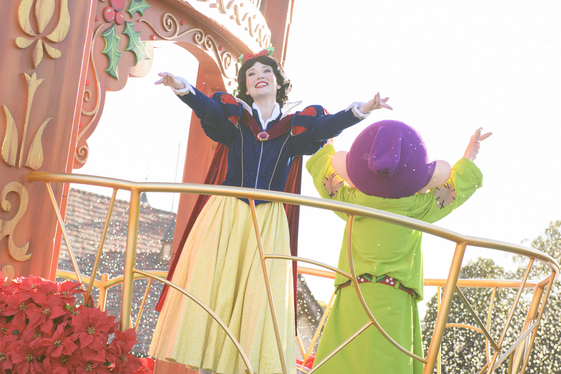 舞い散る雪が白雪姫のロマンチックな雰囲気にぴったり