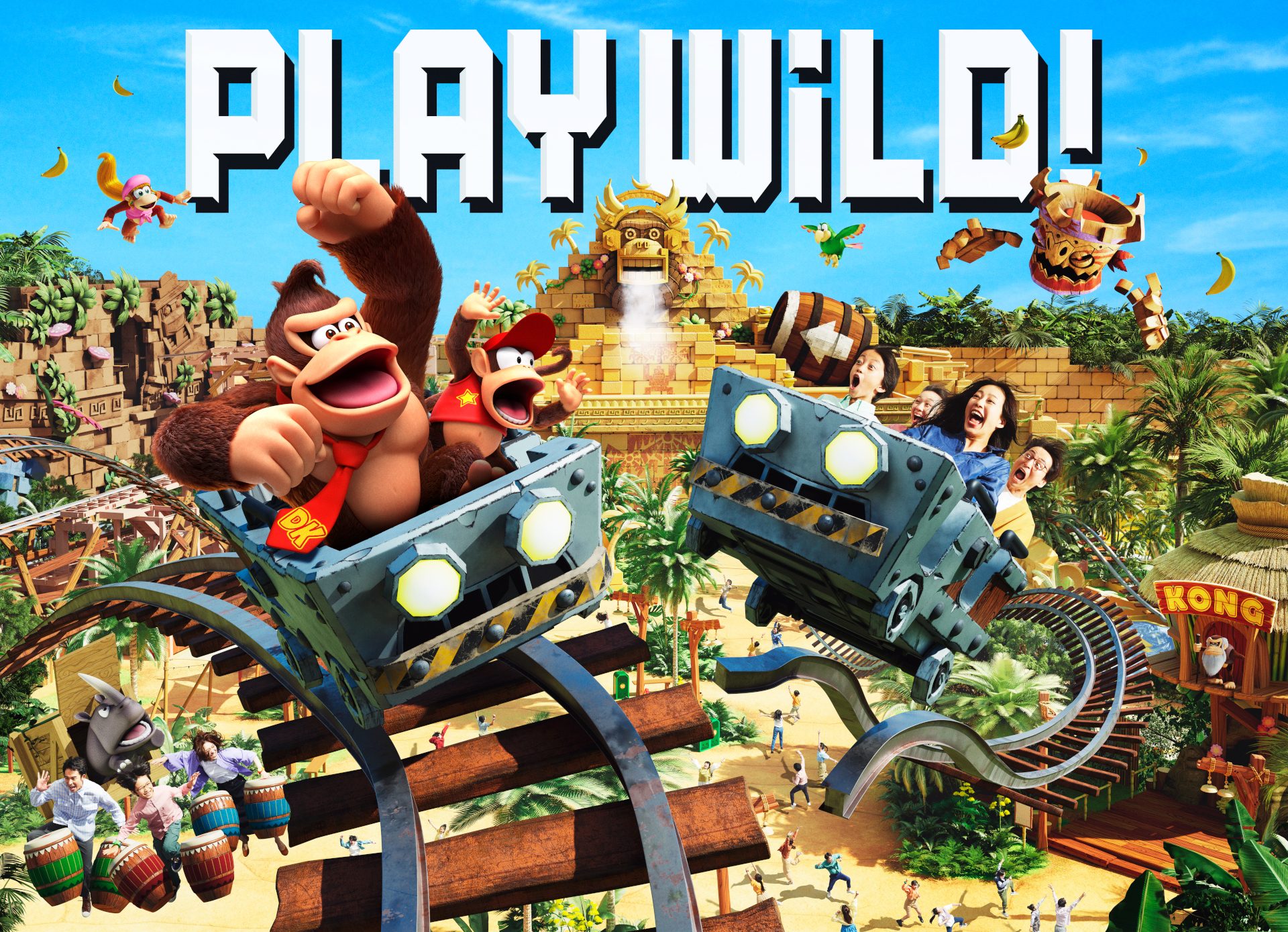 新アトラクションは「スーパー・ニンテンドー・ワールド」初のコースター型。ジャングルを駆け巡り、ドンキーコングと一緒にゴールデンバナナを守るストーリー