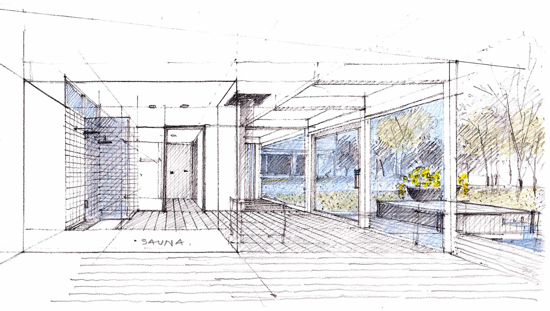 ガラス張りの窓からは剱岳の原風景を臨むことができる