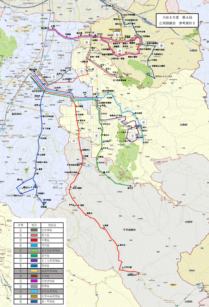 金剛バス廃止後のバス路線図（出典：広域協議会資料）
