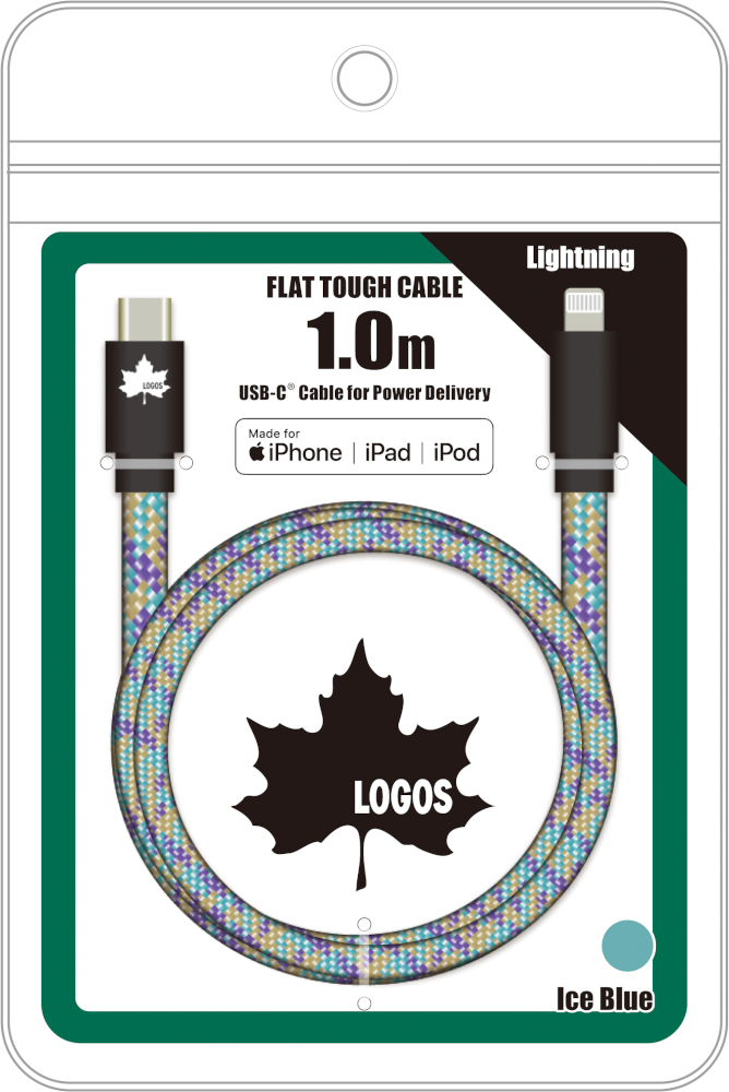「LOGOS フラットケーブル USB-C to L 1.0m（ライトニングケーブル）」