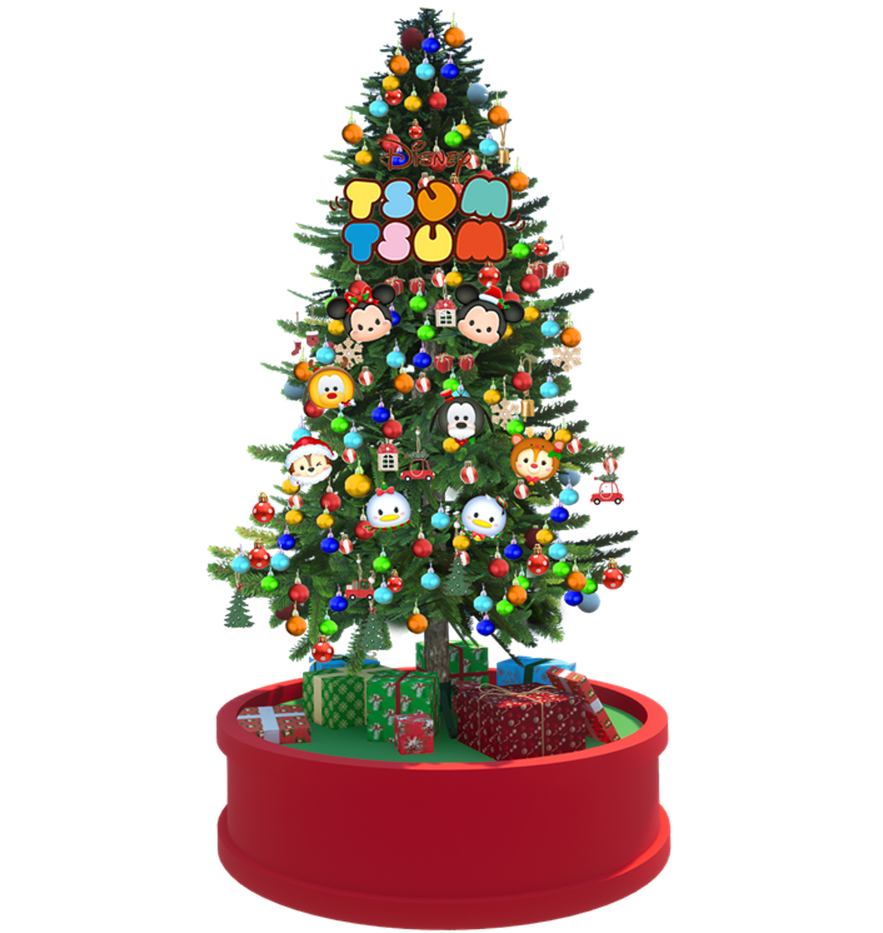 約4mの巨大クリスマスツリーはツムのオーナメント付き