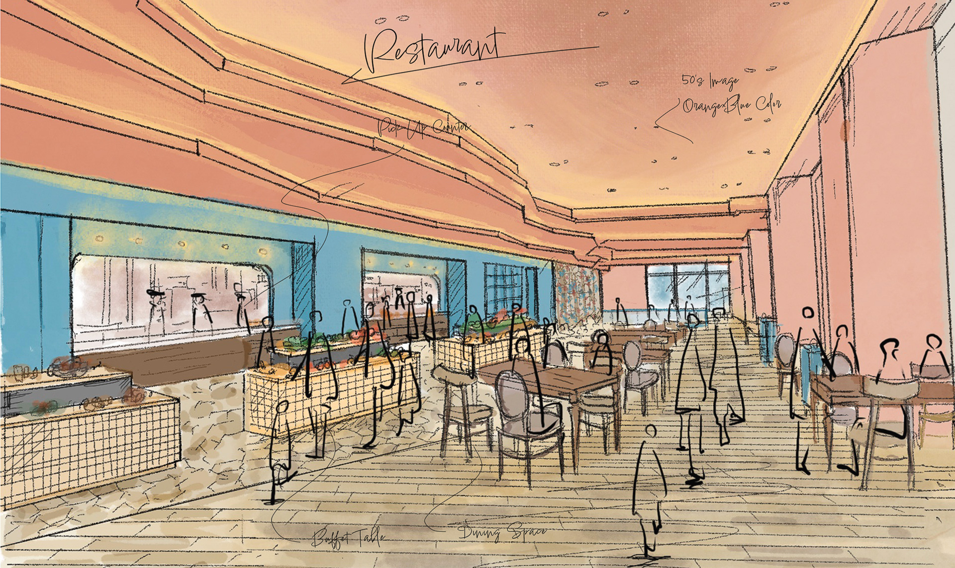 23時までオープンのレストランなどを併設する