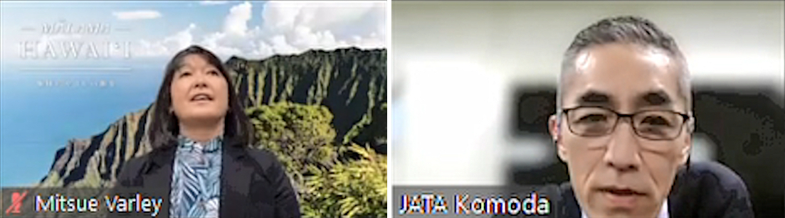 ハワイ州観光局日本支局 局長 ミツエ・ヴァーレイ氏（左）、一般社団法人日本旅行業協会 海外旅行推進部 副部長 薦田祥司氏（右）
