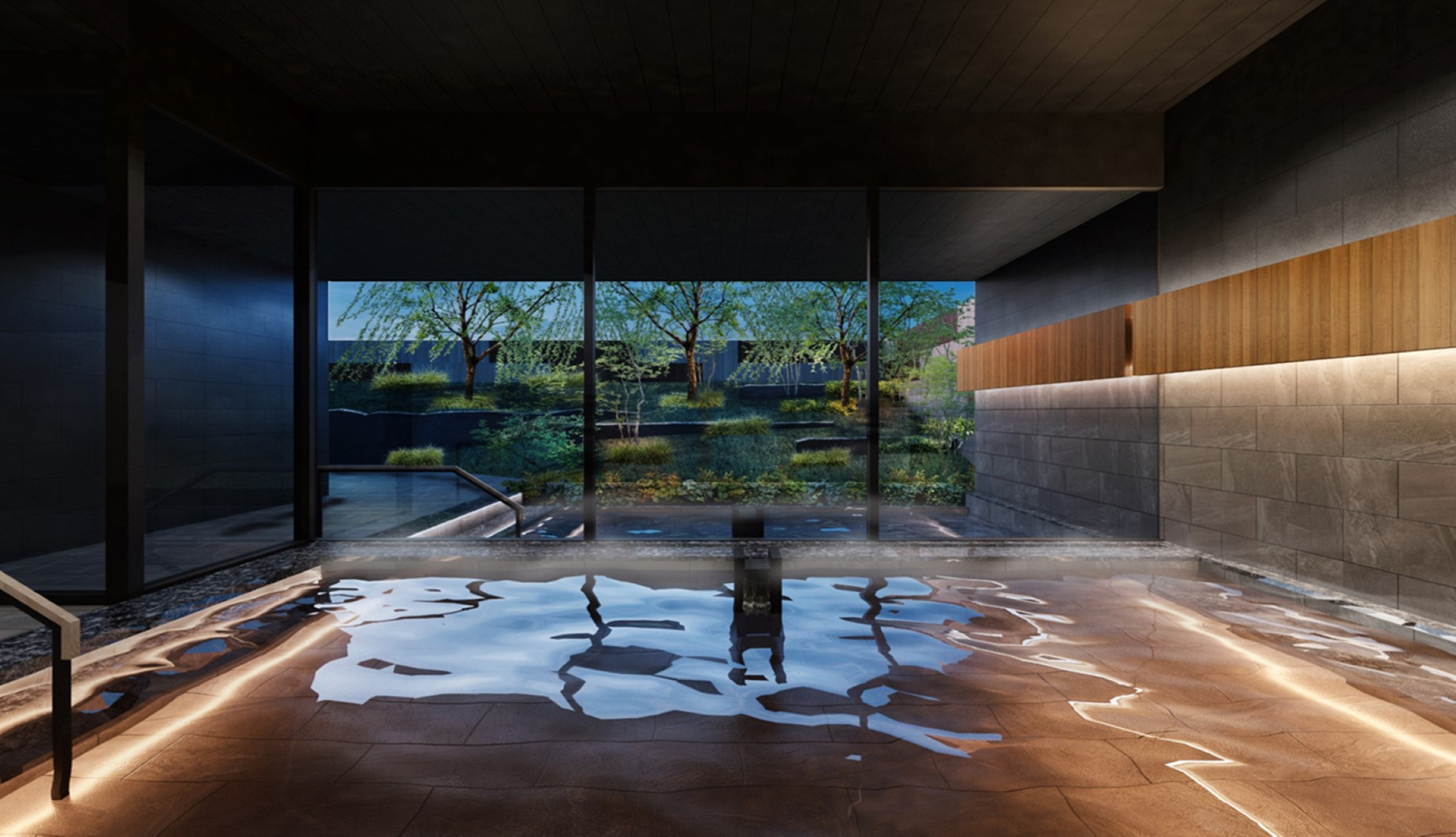 直線的でシックなタイプの温泉