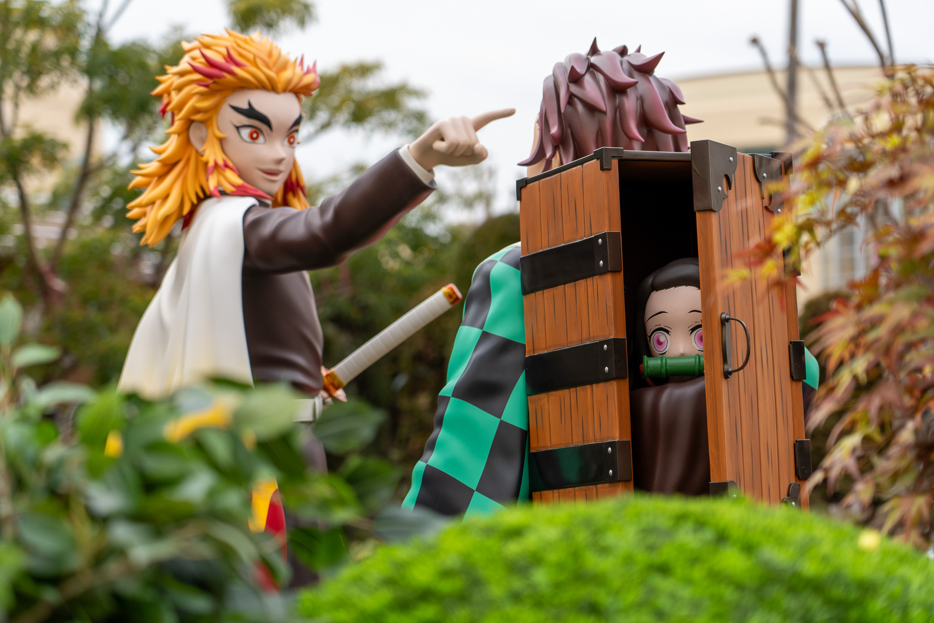 そうっと顔を出している禰豆子に注目