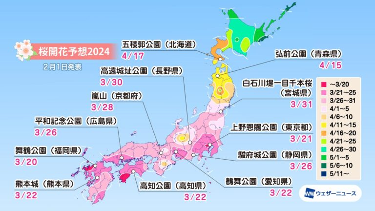 スポット別の開花予想