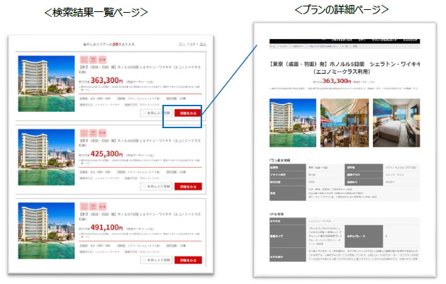 検索結果から気になるプランを選ぶことで詳細を確認できる