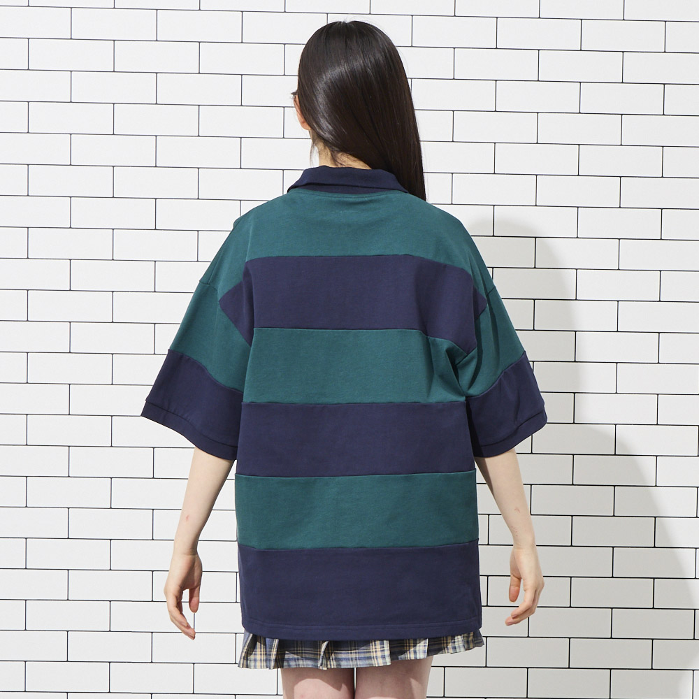 ボーダーハーフジップTシャツ（2838円）