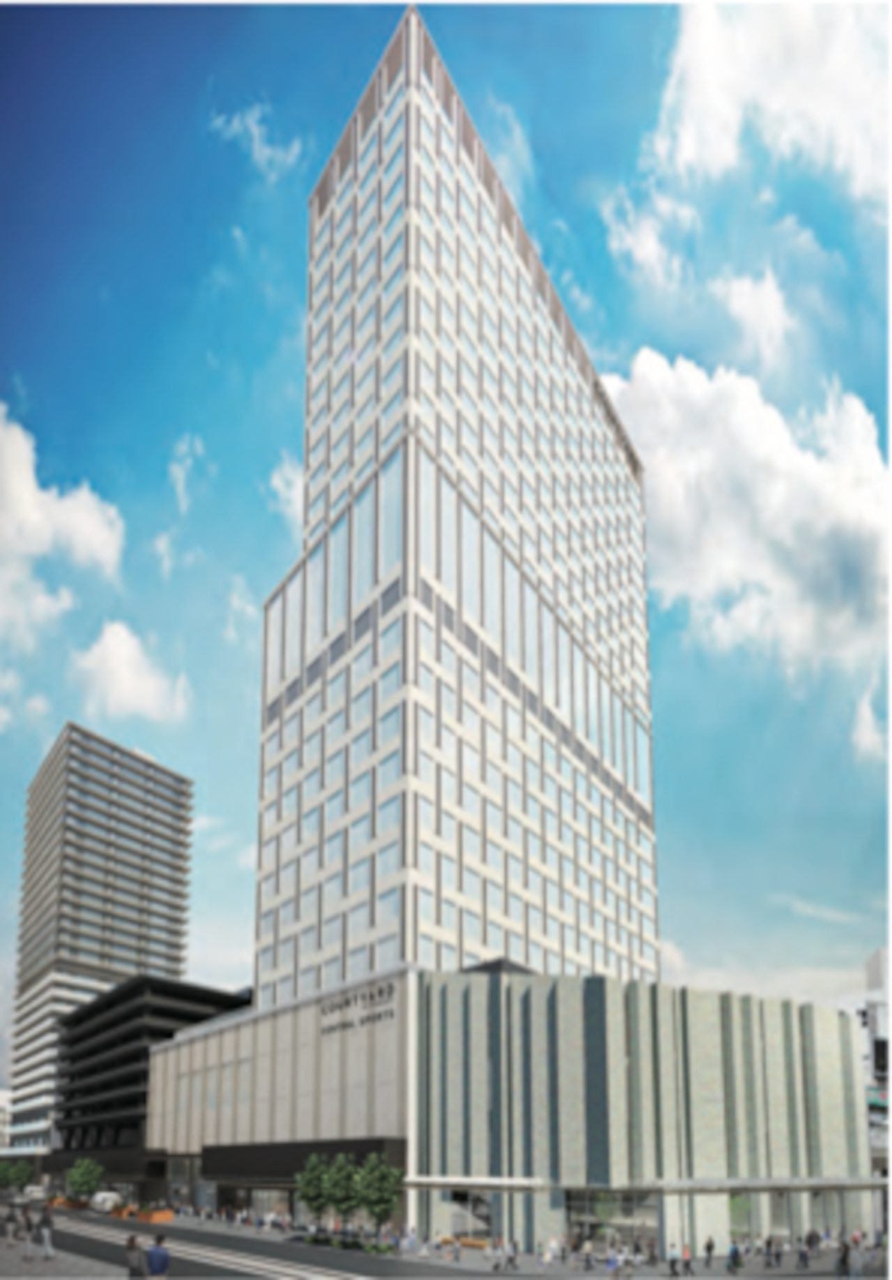 「コートヤード・バイ・マリオット福井」は28階建てビルの高層階に位置