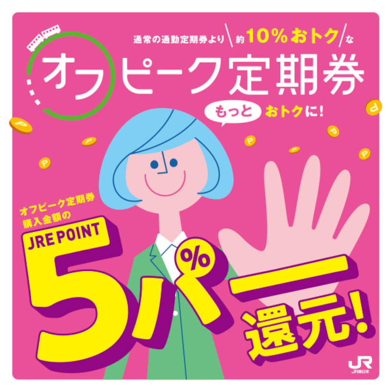 JRE POINTに登録したSuicaでオフピーク定期券を購入すると5％ポイント還元