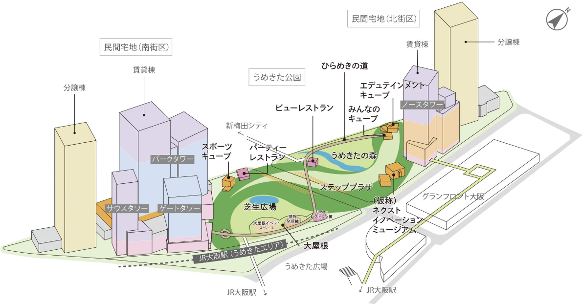 うめきた公園の位置図