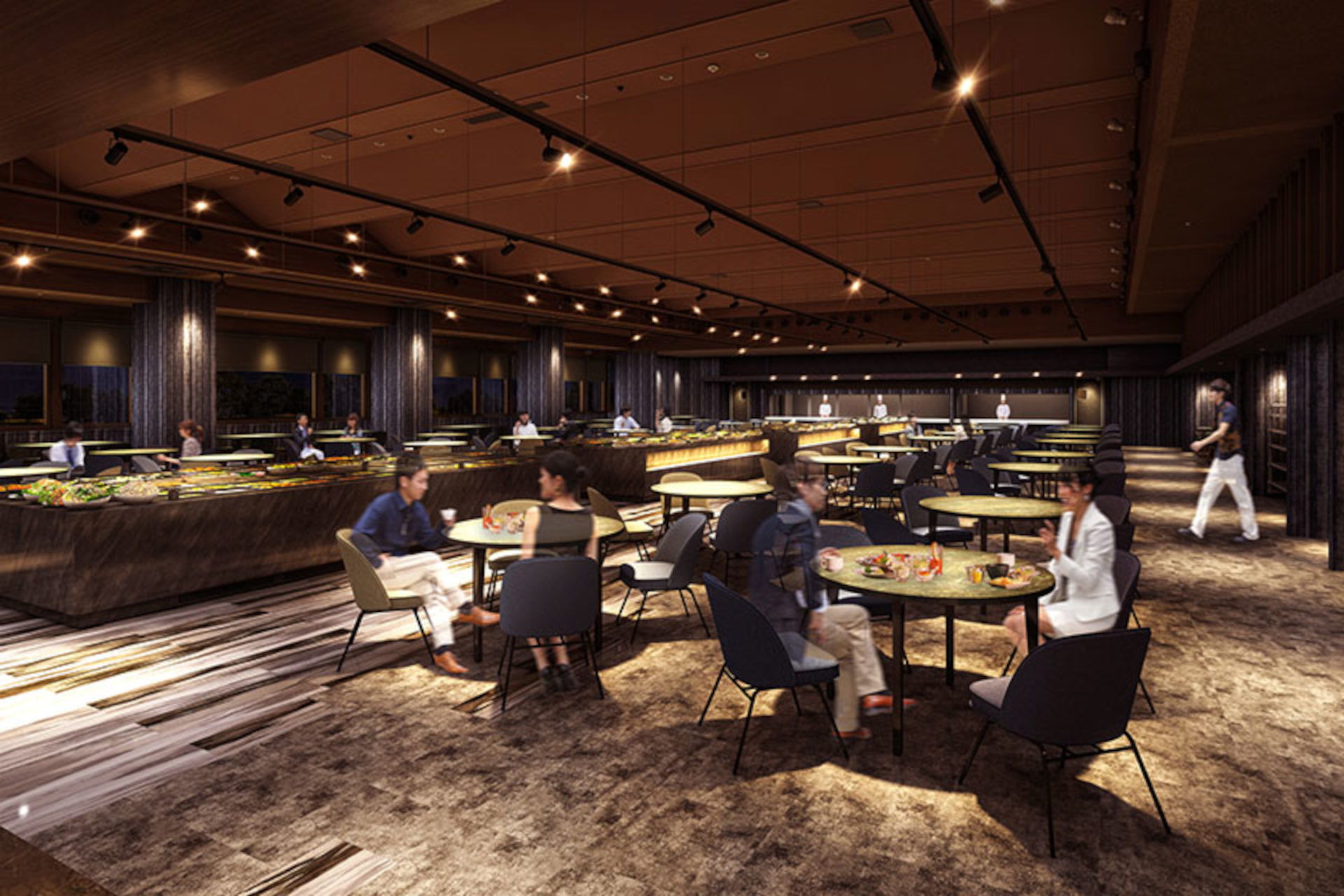 ライブキッチンの出来たて料理や季節替わりのメニューが揃うレストラン。ディナーバイキングも豪華に