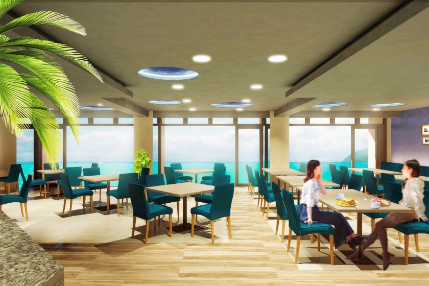 レストランは船のデッキや豪華客船のダイニングのような空間にリニューアル