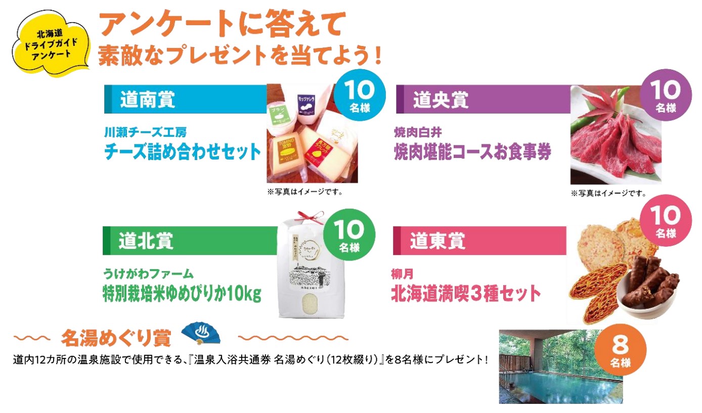 アンケート回答で特産品や入浴券がもらえる