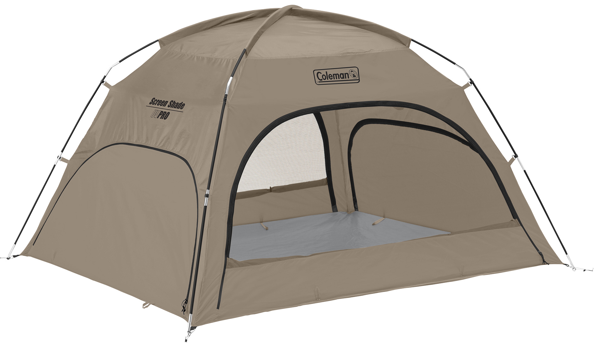 「スクリーンシェード」の耐水圧は約1500mmで、少し湿った地面や風の強い場所でも使える。4面のドアパネルをフルオープンすれば開放感アップ