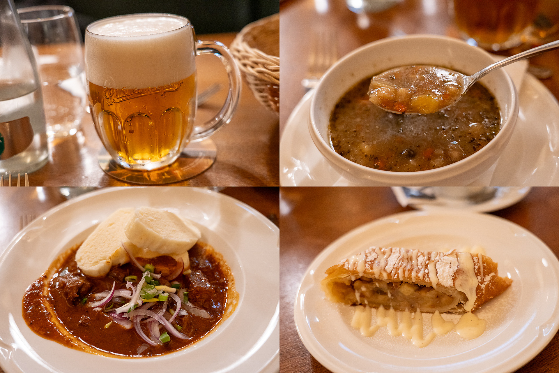 ニンニクが効いていて美味しかったジャガイモのスープ（右上）など