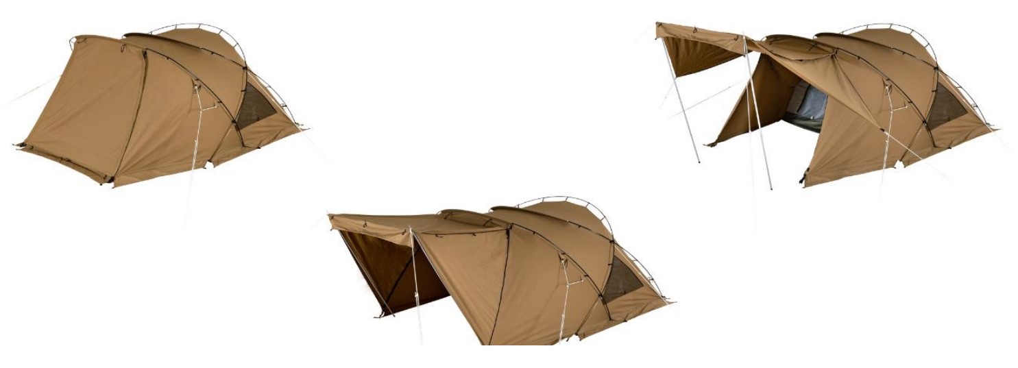 ガルウィングのほかフード型にしたり、閉め切ったりできる（ポールは別売り）