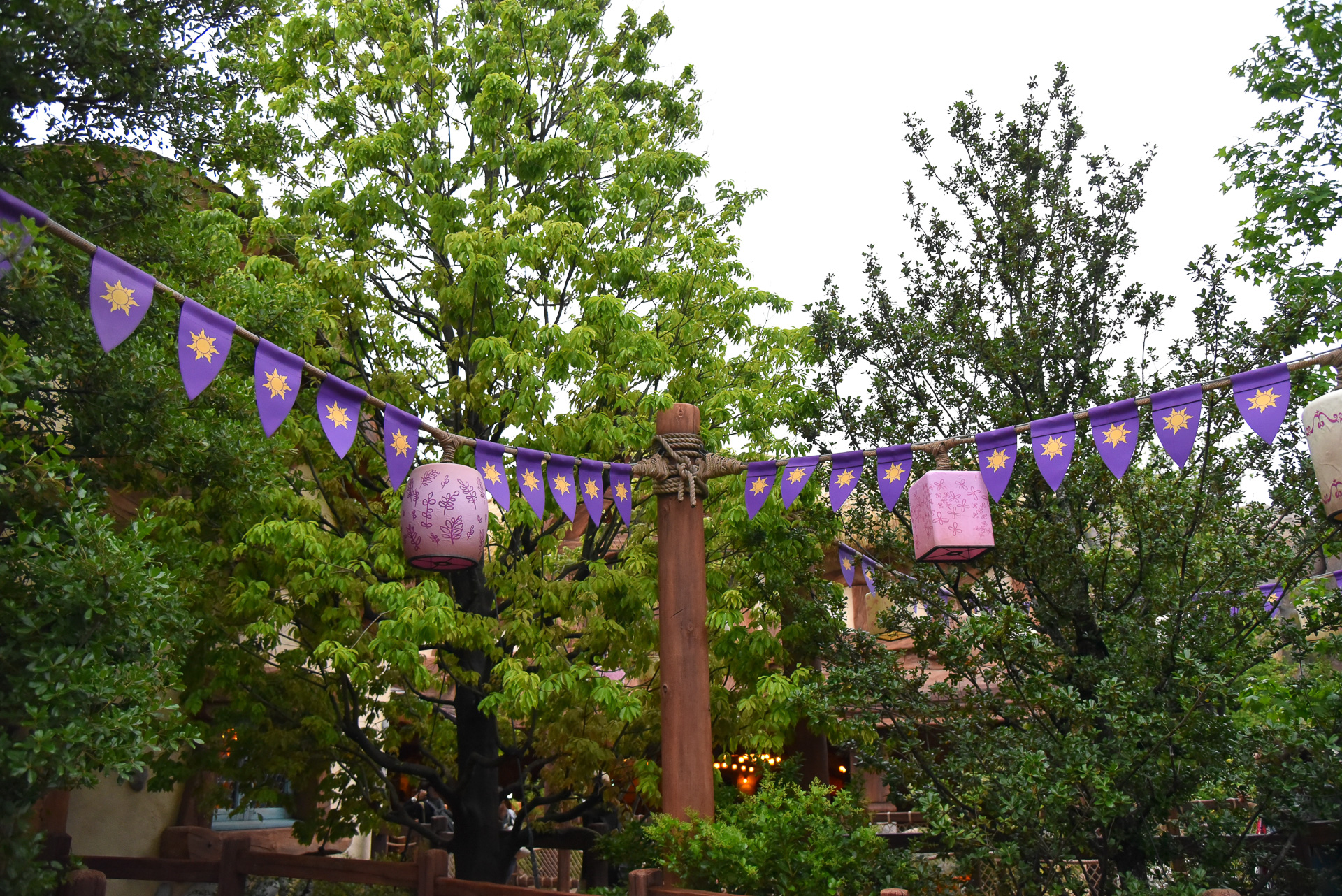 エントランスを抜けた先には森と飾られたランプが見えます