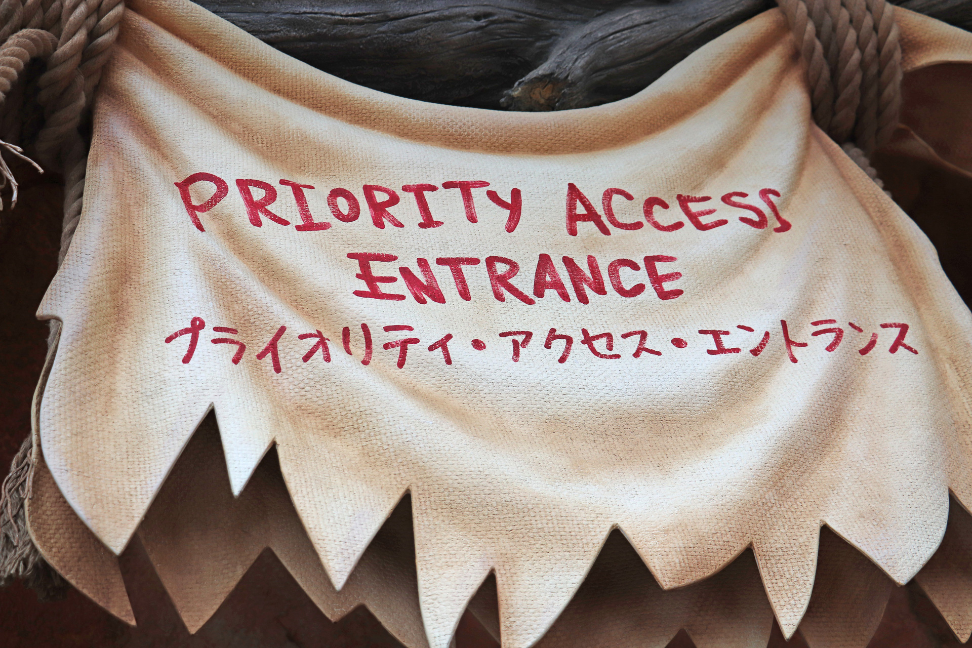 右側のプライオリティ・アクセス・エントランスのフラッグには、実は裏側に宝の地図が……