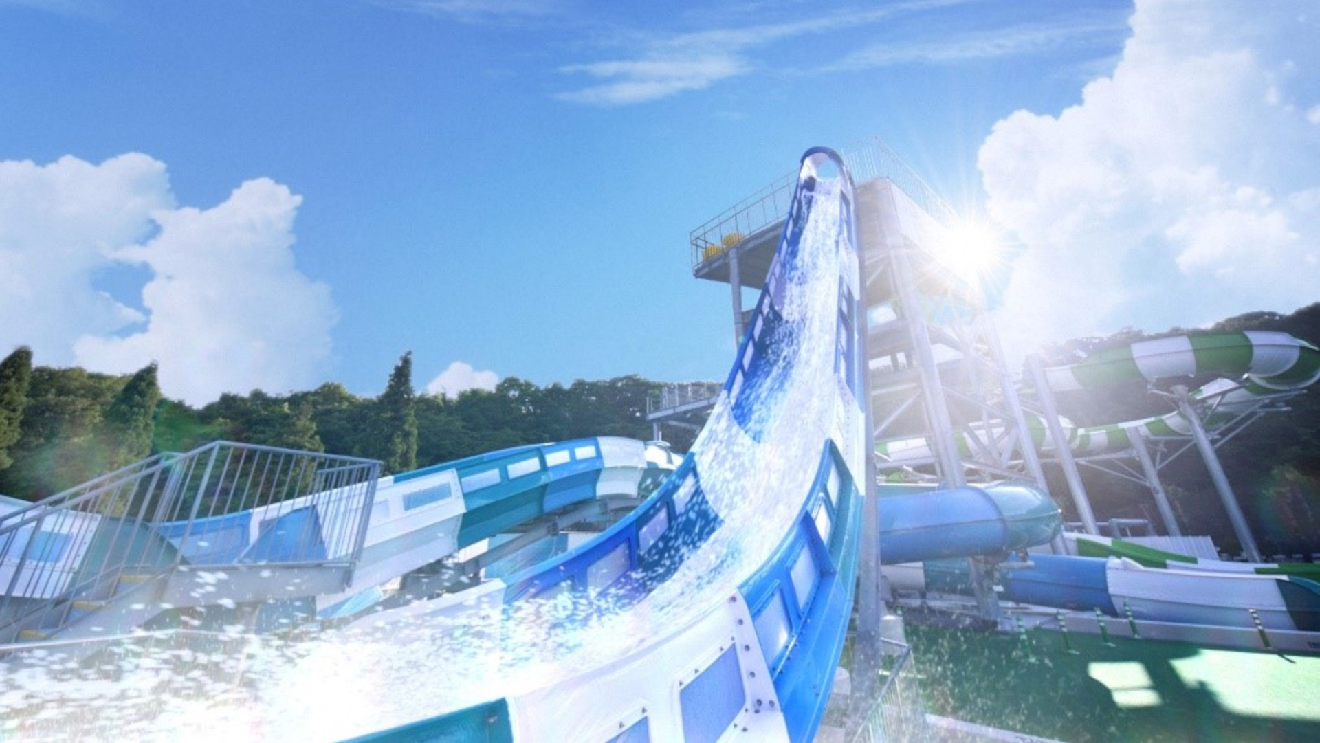 日本初の水のジェットコースター「グレートブラスター」高さ約11m、全長151m、最高時速45km