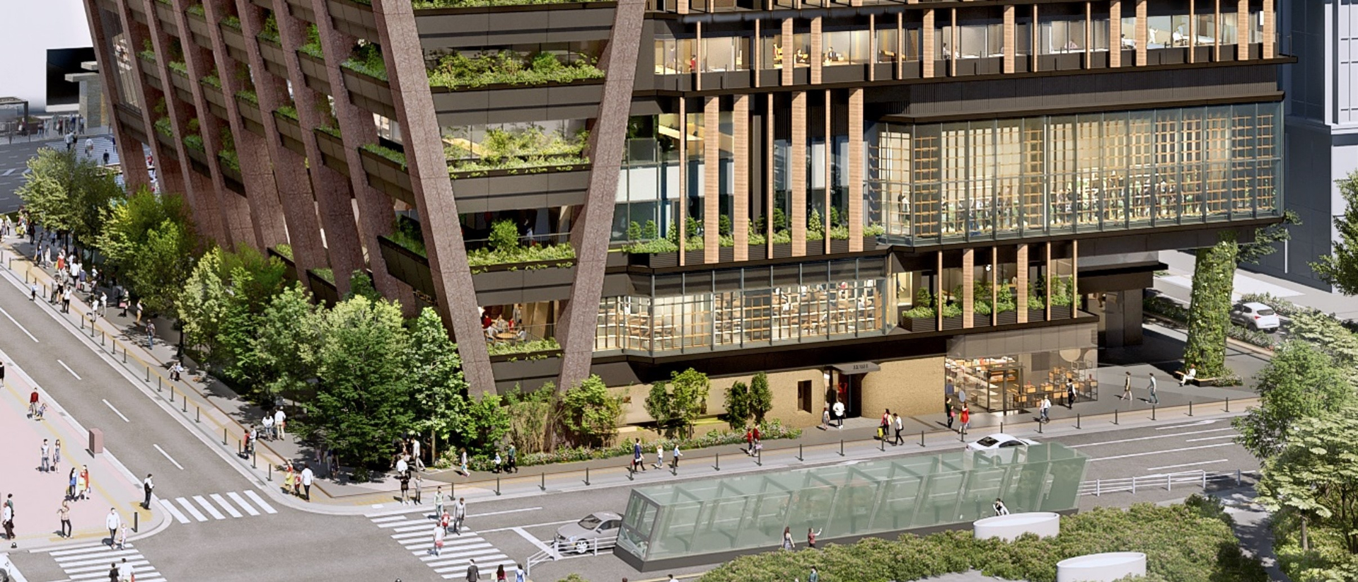 建物低層部に600m<span class="em sup">2</span>超の緑地を設けるなど、サステナブルな取り組みも推進