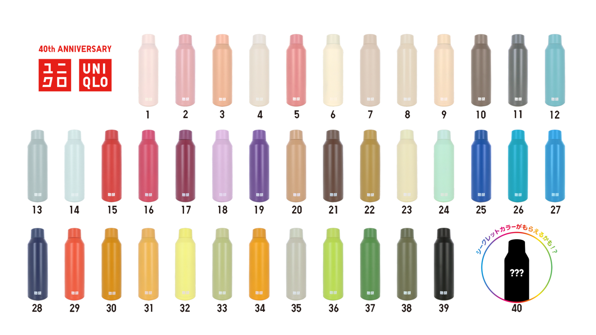 40周年にちなんで全40色。どれがもらえるかはお楽しみ
