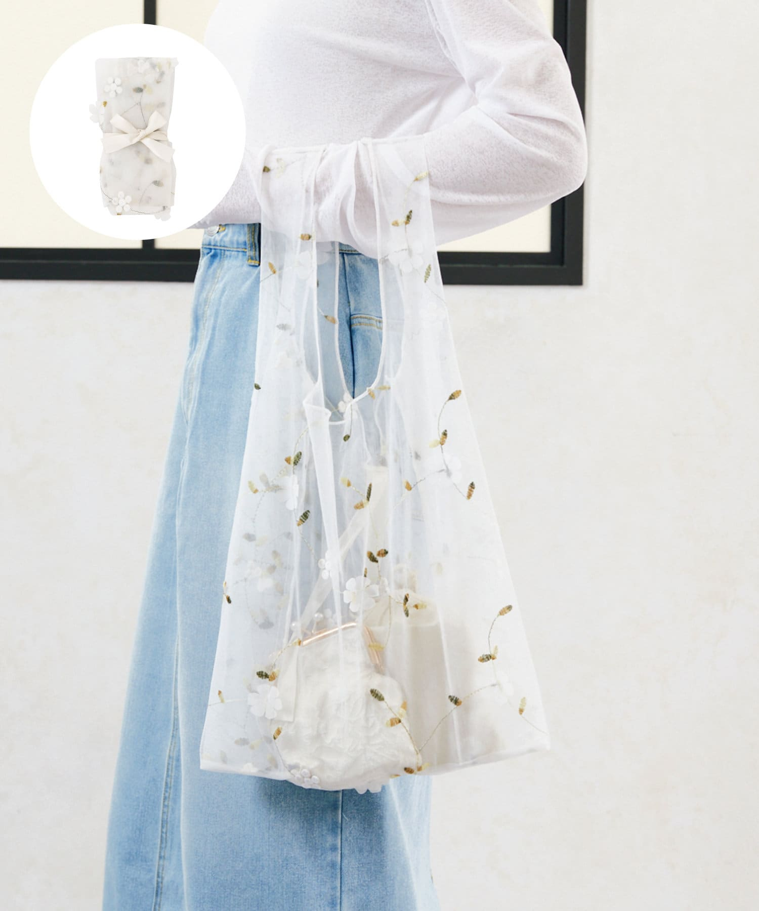 フラワーレースエコバッグ（3色/各330円）