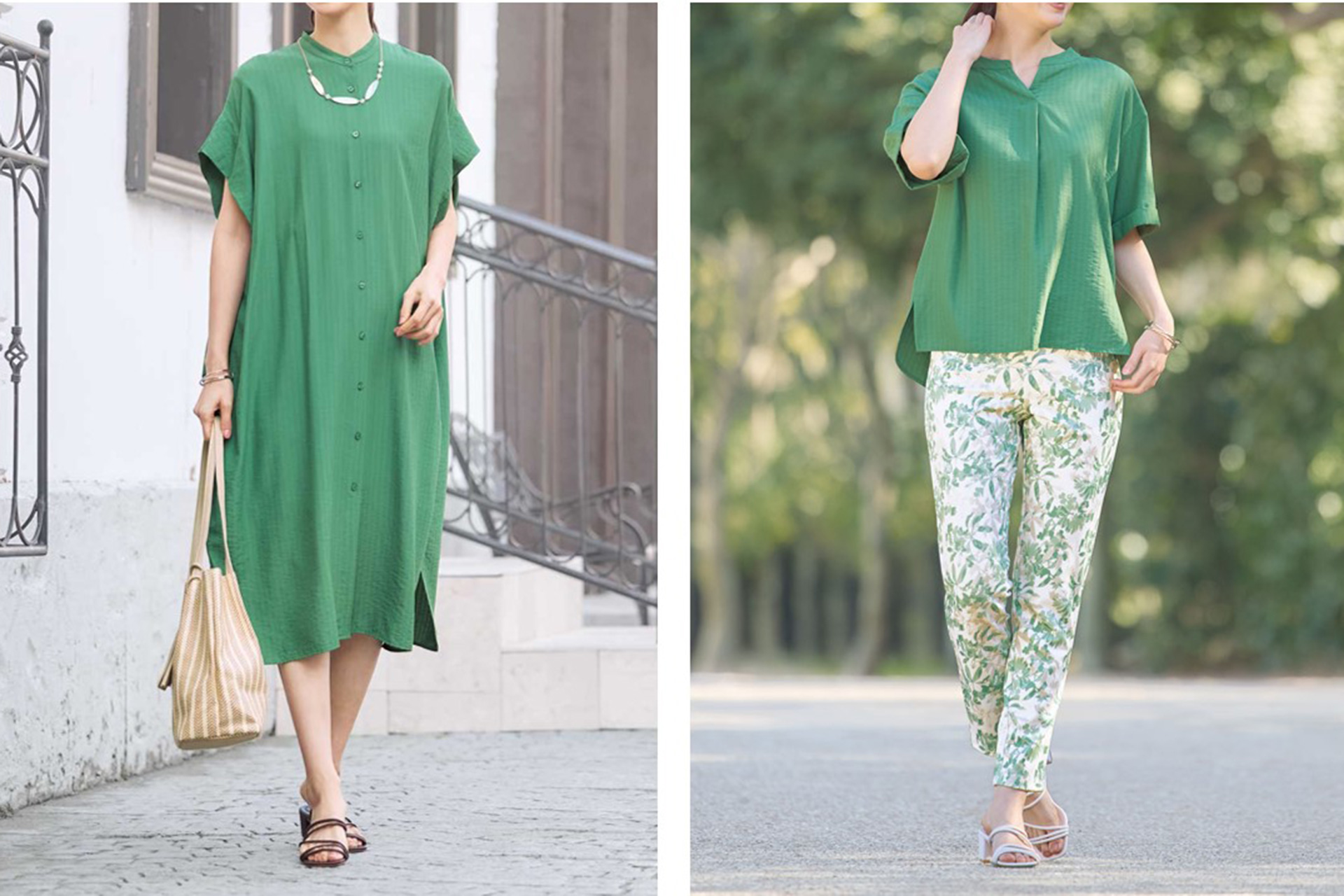 キシリトール加工と接触冷感機能を備えたワンピースとブラウス