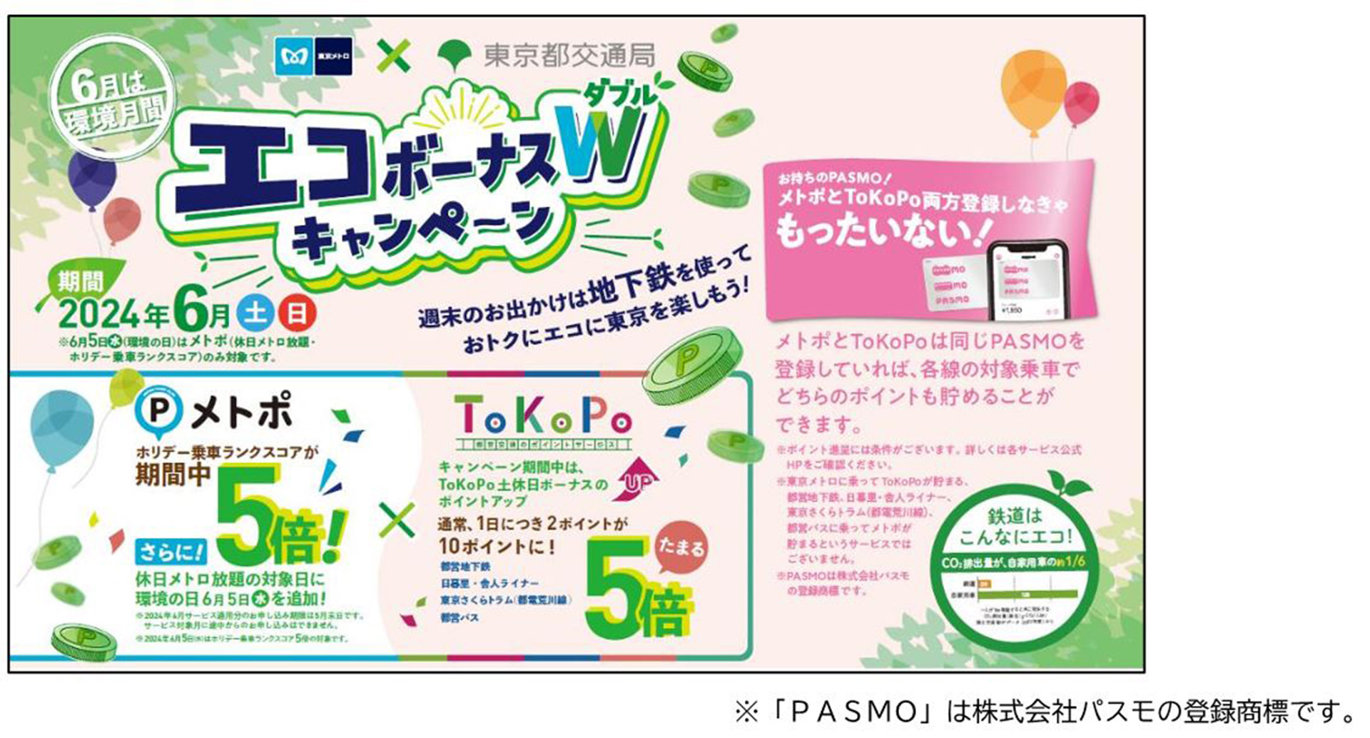 東京メトロと東京都交通局が「エコボーナス Wキャンペーン」を実施する