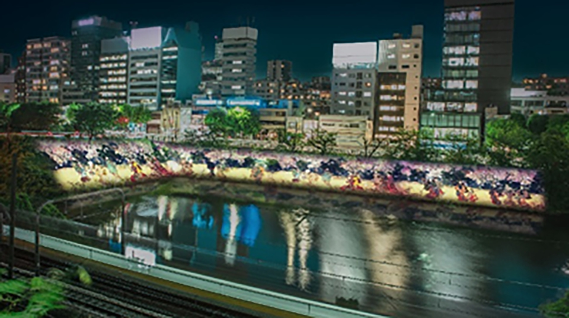 外濠にプロジェクションマッピングを投影（春のイメージ）