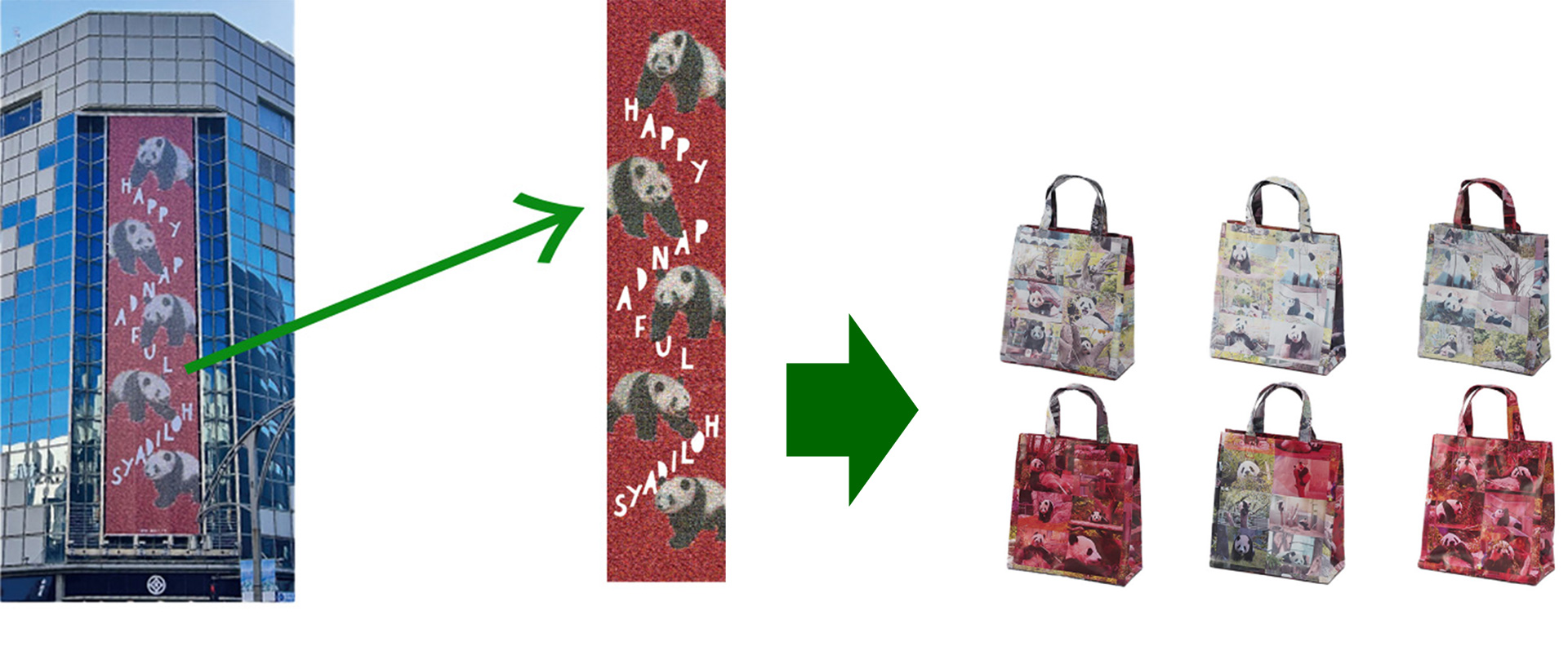 使用する広告幕とエコバッグのイメージ