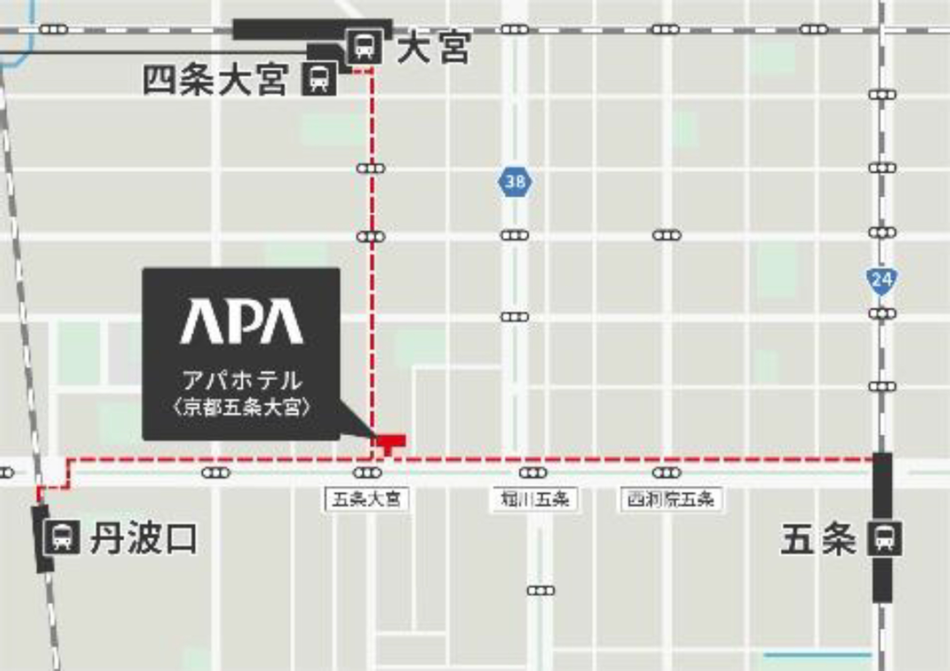 京都市営地下鉄烏丸線「五条」駅から徒歩12分、阪急京都線「大宮」駅から徒歩10分