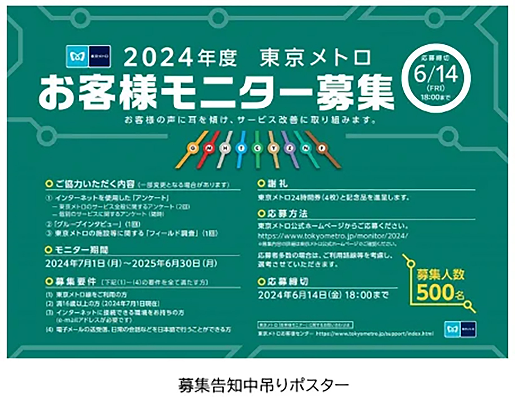 2024年度の「東京メトロお客様モニター」を500名募集