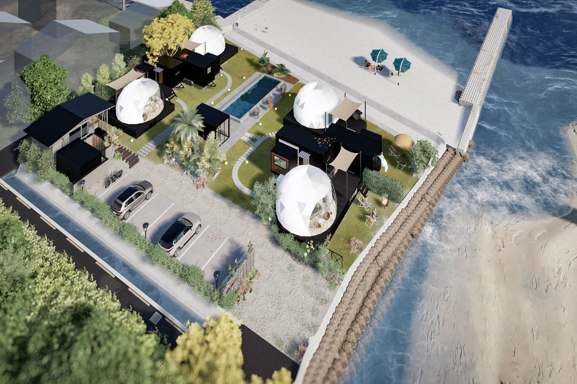 ビーチまですぐの立地にプールとインクルーシブBARがついた「シーサイドグランピング淡路」開業