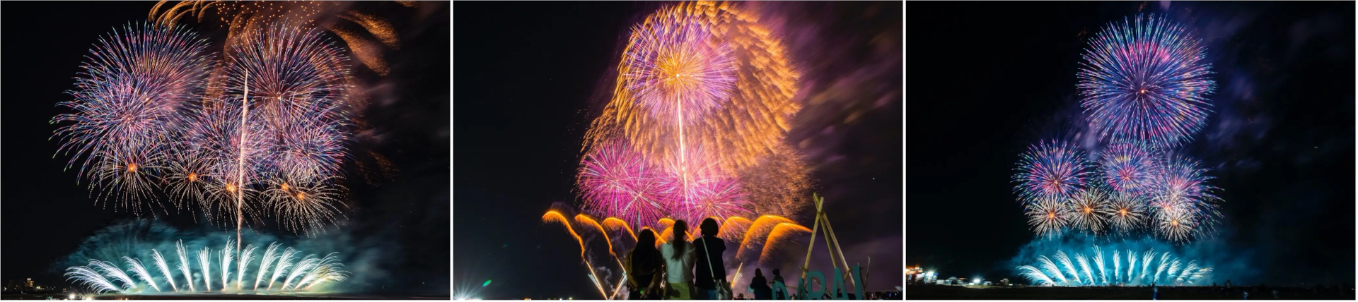 1万5000発の花火を音楽に合わせて海上から打ち上げる
