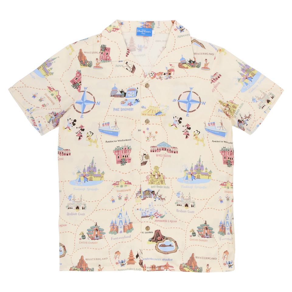 東京ディズニーリゾートのマップ＆アイコン柄アロハ・Tシャツ登場！ 夏 
