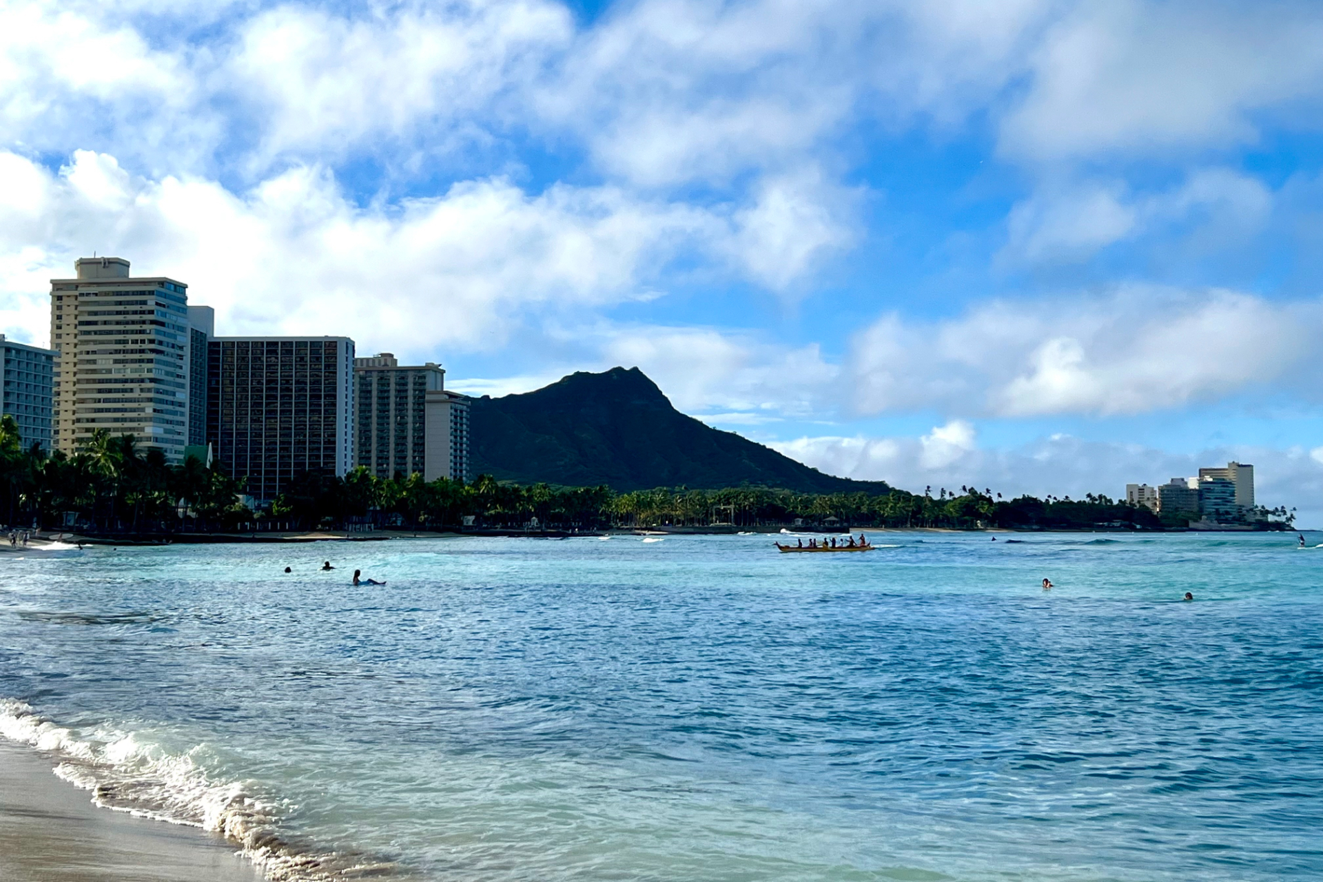 朝のワイキキビーチから眺めるダイヤモンドヘッド