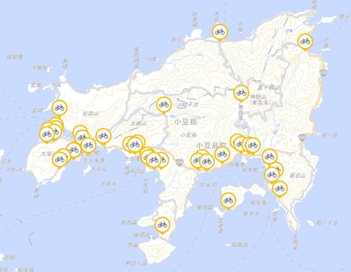 小豆島内のシェアサイクルステーションマップ
