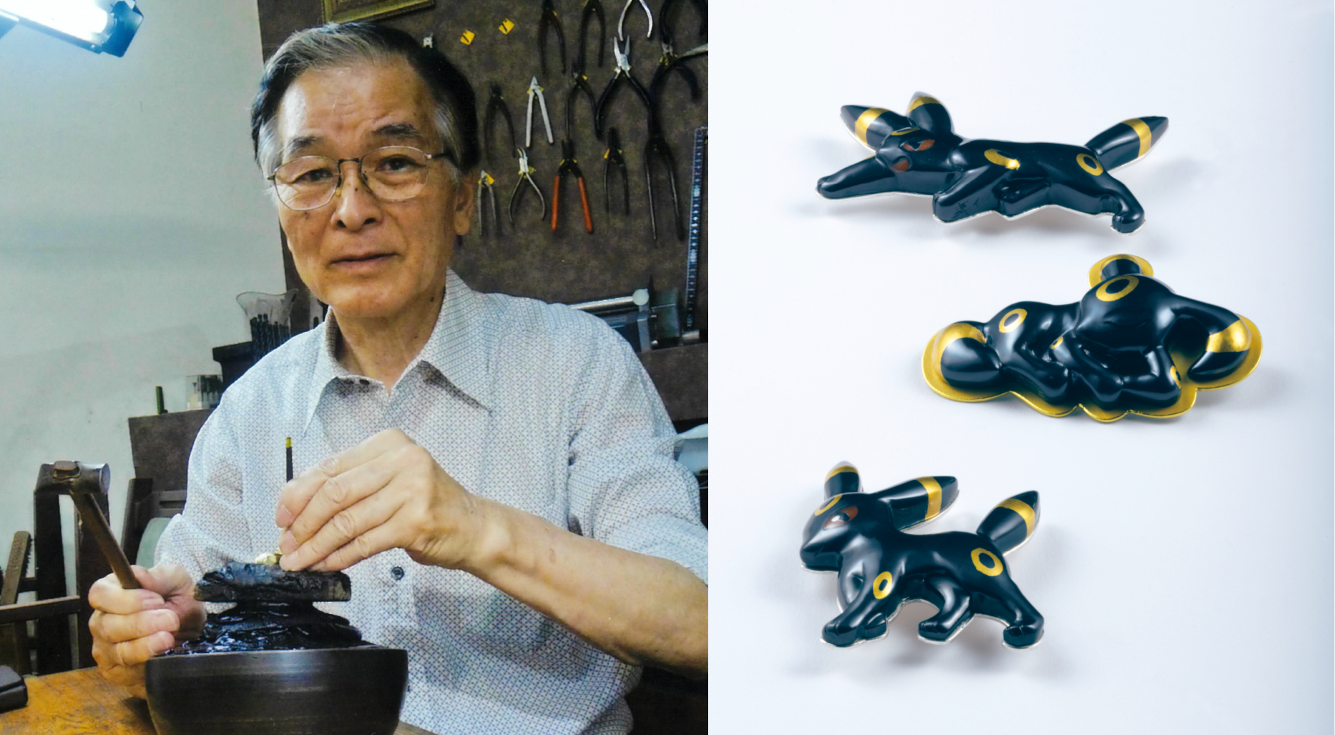 作品は《帯留 ブラッキー「威嚇」「眠り」「立ち姿」》2022年 個人蔵 &copy;桂盛仁 撮影：斎城卓