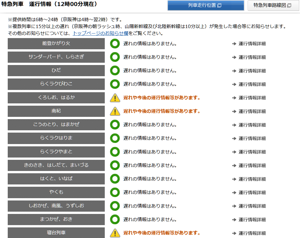 南海トラフ地震臨時情報に伴い、JR各社の特急列車・寝台列車が運休