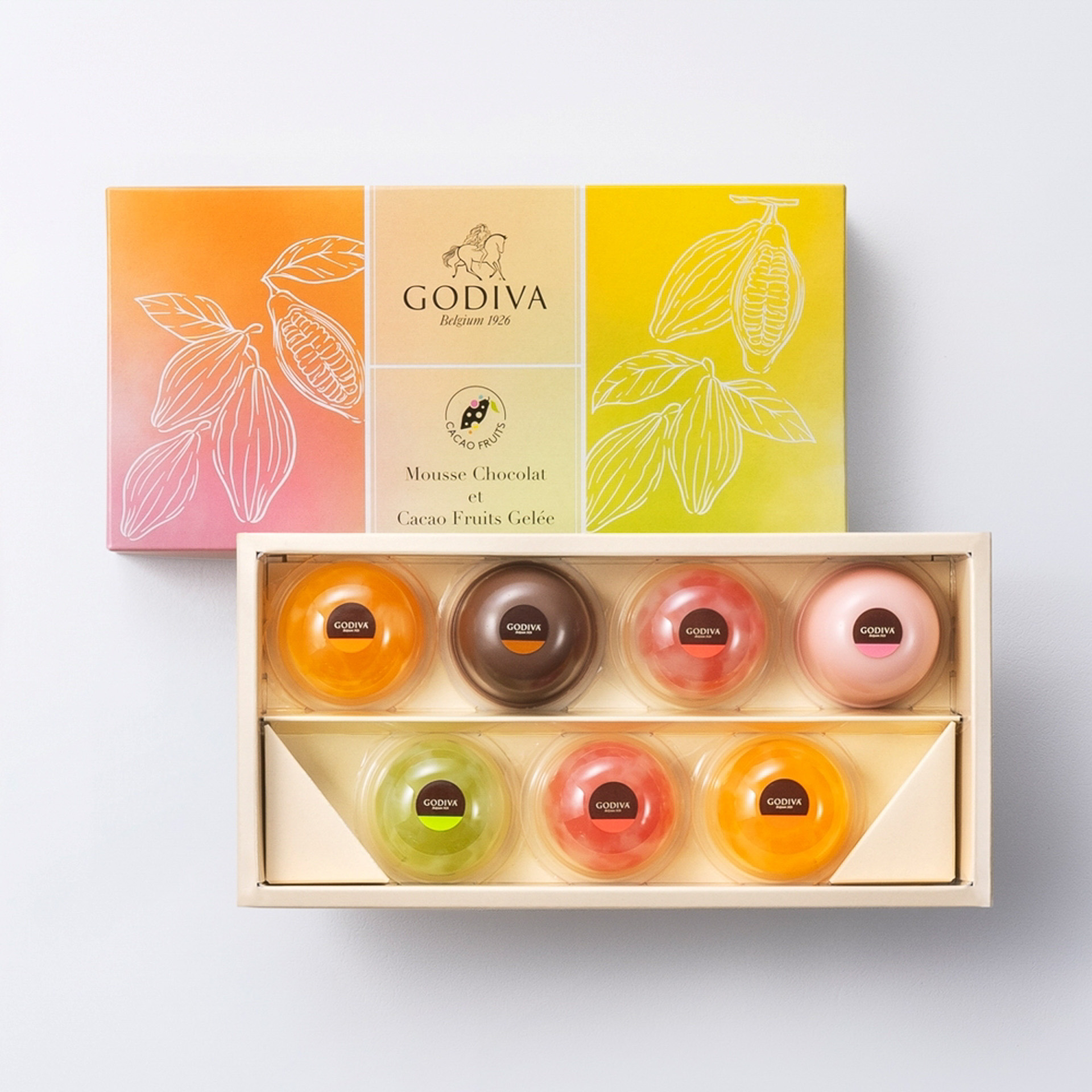 GODIVA「ムースショコラ エ カカオフルーツジュレ 7個入」（3240円）