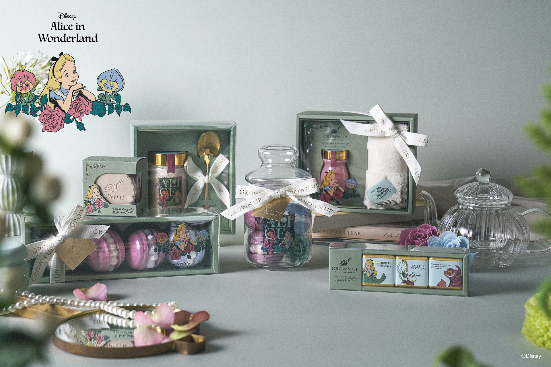 GROWN UP by sweets maisonがディズニー「ふしぎの国のアリス」デザインのケアアイテムを発売した